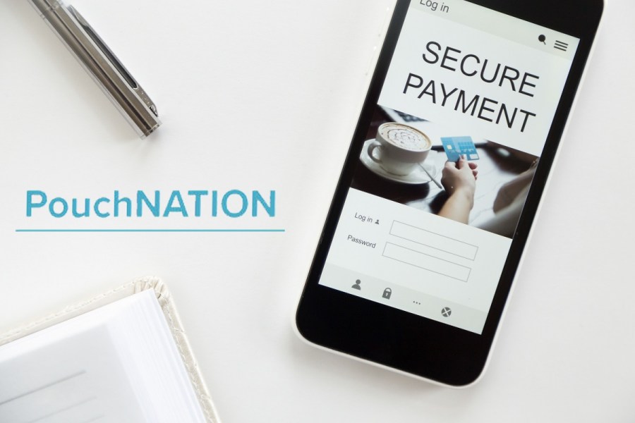 Top view of a mobile phone , secure payment on screen