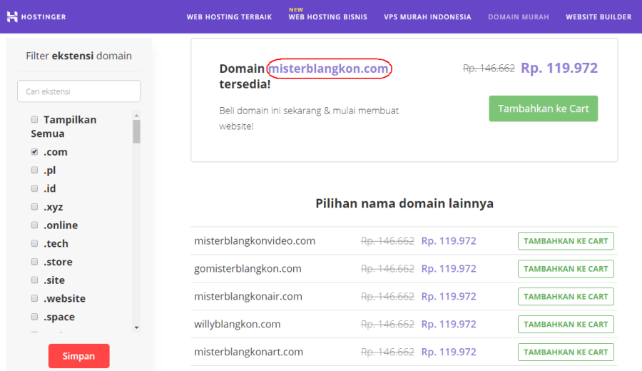 domain murah Hostinger