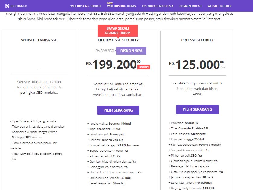 harga SSL Hostinger